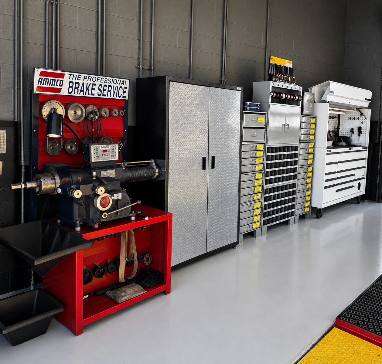 Professional brake service equipment inside the Multi Tech Auto workshop